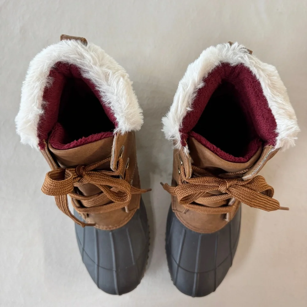 NWOB Tommy Hilfiger Ravino Brown Duck Ankle Boots Rain Booties (8M)